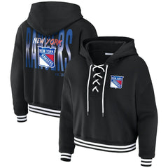 New York Rangers WEAR by Erin Andrews Women's Cropped Lace-Up Hoodie