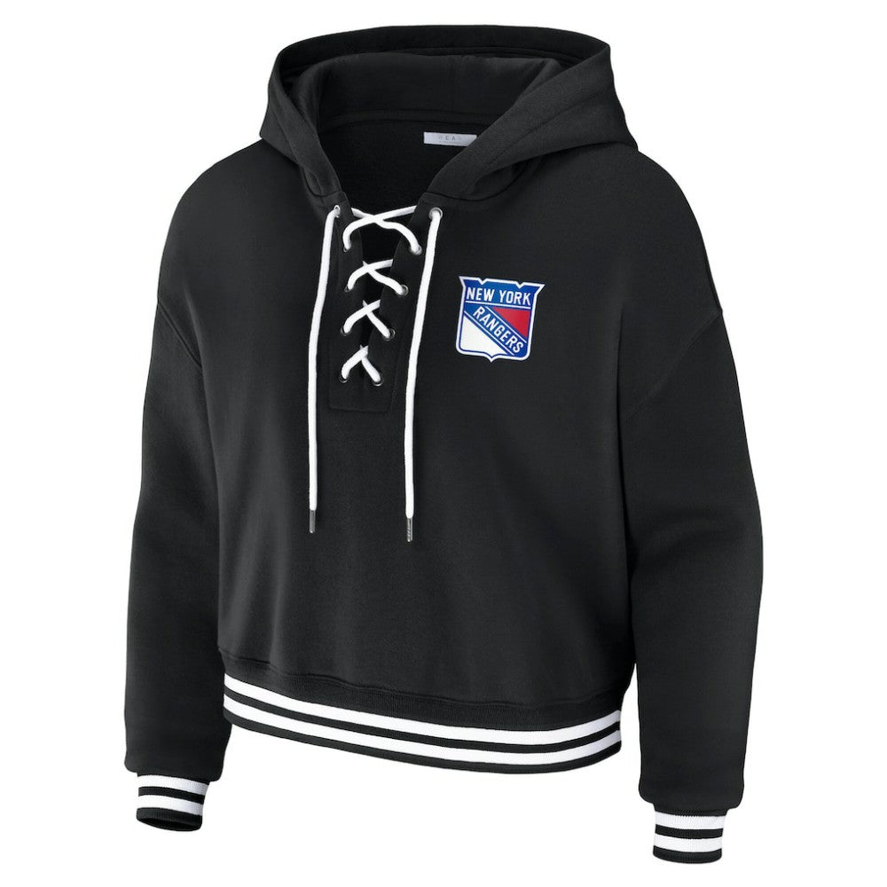 New York Rangers WEAR by Erin Andrews Women's Cropped Lace-Up Hoodie