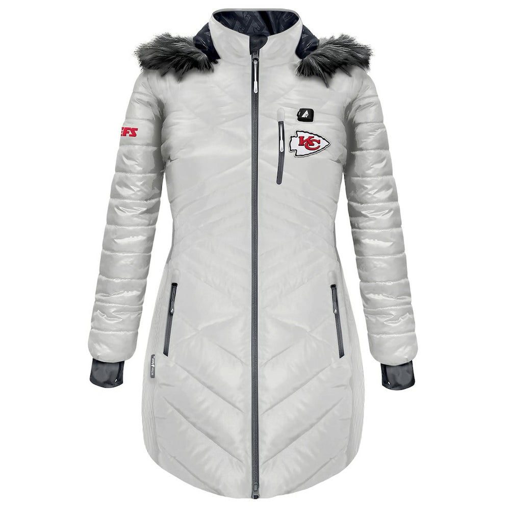 NFL Kansas City Chiefs ActionHeat Women's 5V Battery Heated Long Puffer Full-Zip Hoodie Jacket