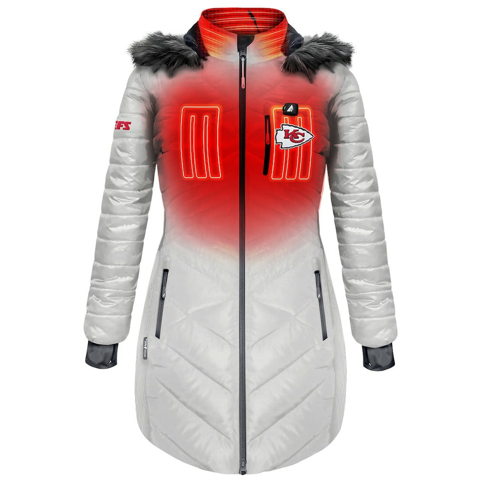 NFL Kansas City Chiefs ActionHeat Women's 5V Battery Heated Long Puffer Full-Zip Hoodie Jacket