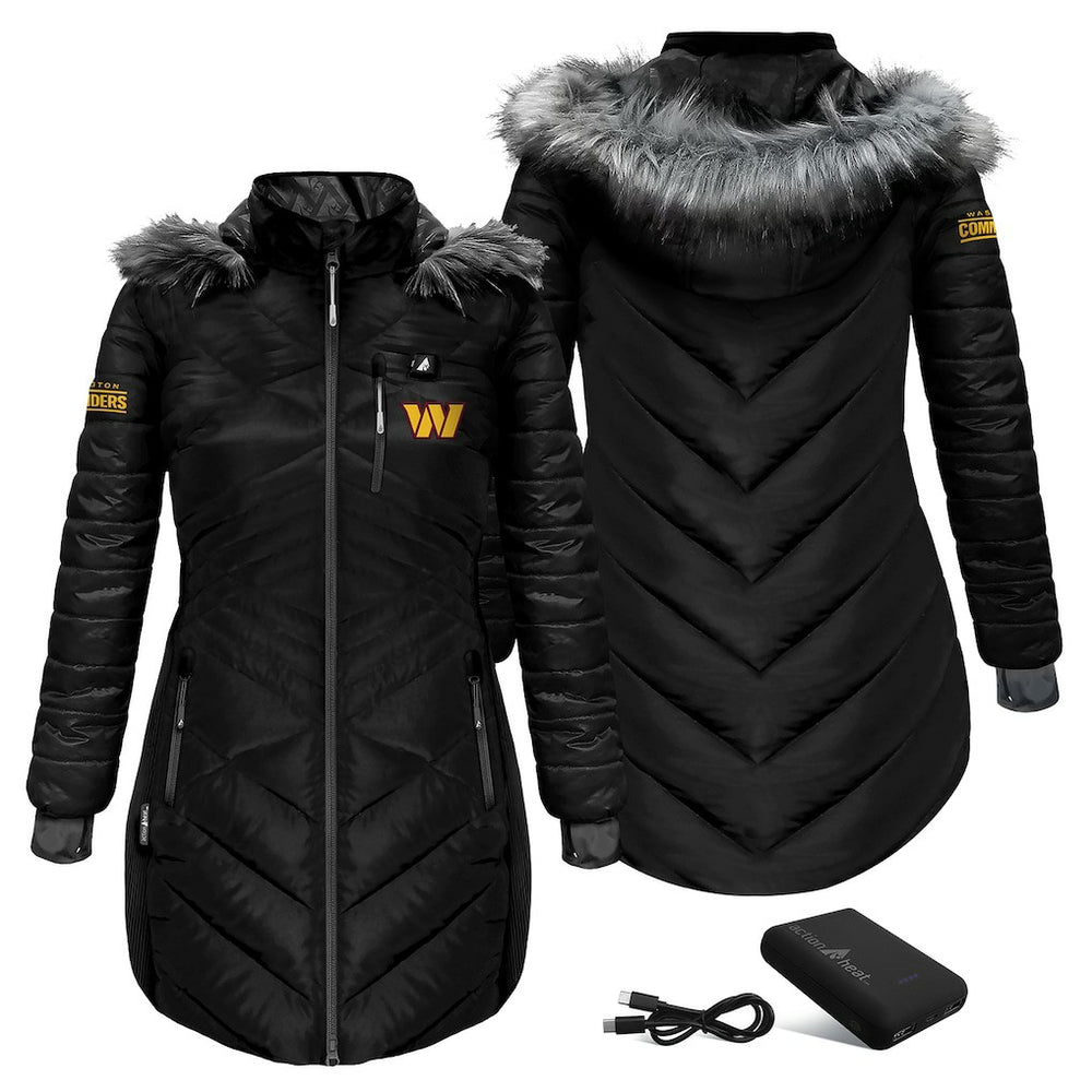 NFL Washington Commanders ActionHeat Women's 5V Battery Heated Long Puffer Full-Zip Hoodie Jacket