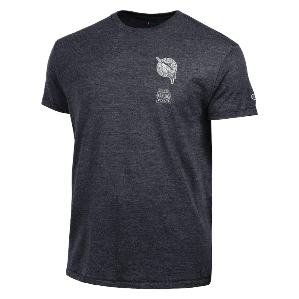 Miami Marlins Champion Vintage 3-Hit Tri-Blend T-Shirt - Black