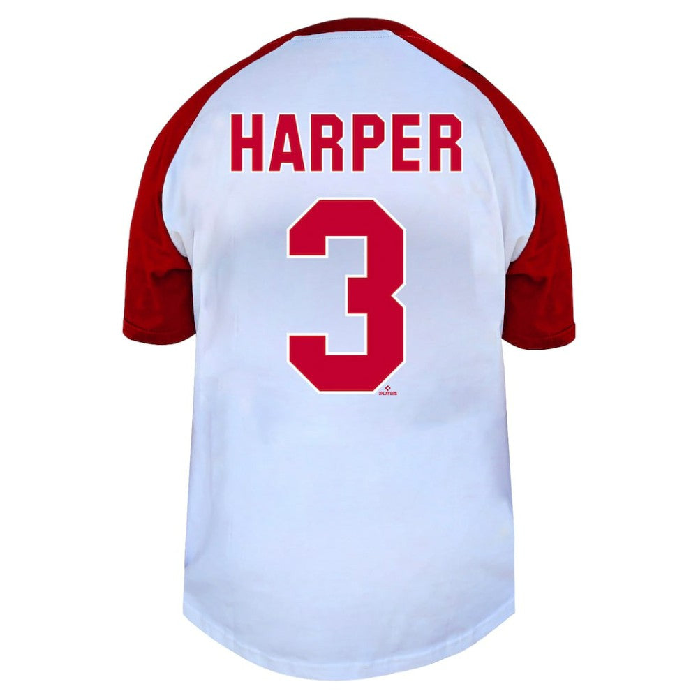 Bryce Harper Philadelphia Phillies Profile Women's Plus Size Name & Number Raglan Henley T-Shirt - White