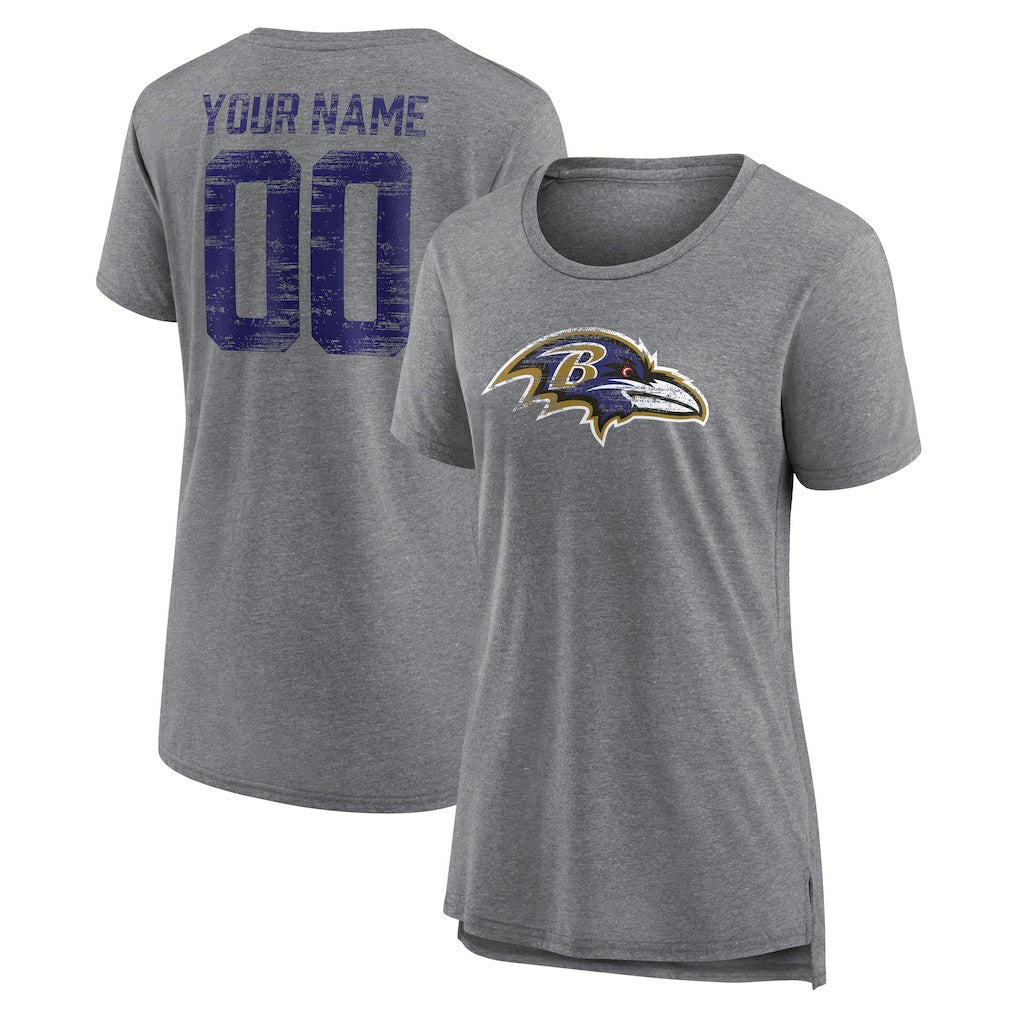 NFL Baltimore Ravens Women's Heritage Custom Name & Number Tri-Blend T-Shirt
