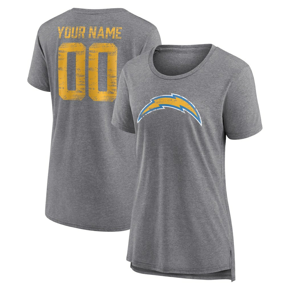 NFL Los Angeles Chargers Women's Heritage Custom Name & Number Tri-Blend T-Shirt