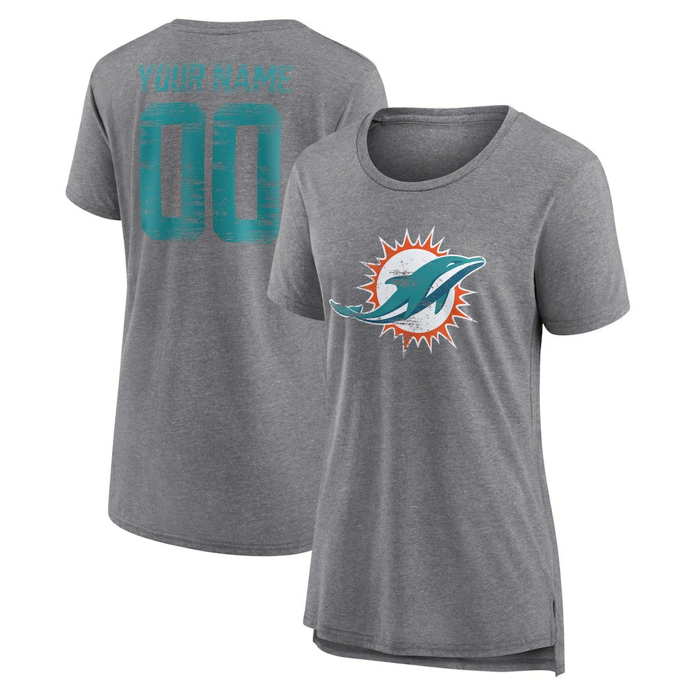 NFL Miami Dolphins Women's Heritage Custom Name & Number Tri-Blend T-Shirt