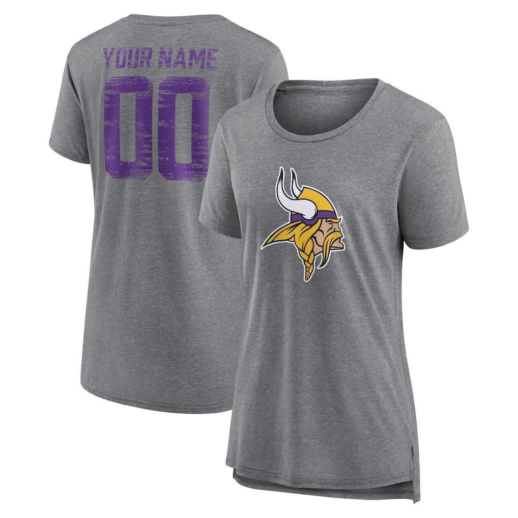 NFL Minnesota Vikings Women's Heritage Custom Name & Number Tri-Blend T-Shirt