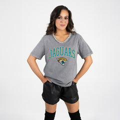 NFL Jacksonville Jaguars Gameday Couture Women's Relaxed Iconic Edge Rhinestone V-Neck T-Shirt