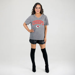 NFL Kansas City Chiefs Gameday Couture Women's Relaxed Iconic Edge Rhinestone V-Neck T-Shirt