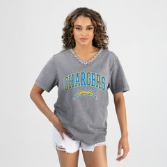 NFL Los Angeles Chargers Gameday Couture Women's Relaxed Iconic Edge Rhinestone V-Neck T-Shirt