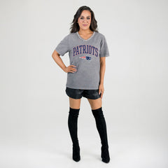 NFL New England Patriots Gameday Couture Women's Relaxed Iconic Edge Rhinestone V-Neck T-Shirt