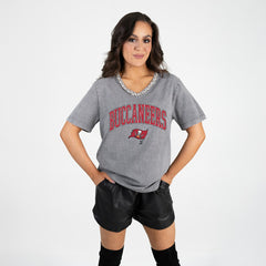 NFL Tampa Bay Buccaneers Gameday Couture Women's Relaxed Iconic Edge Rhinestone V-Neck T-Shirt
