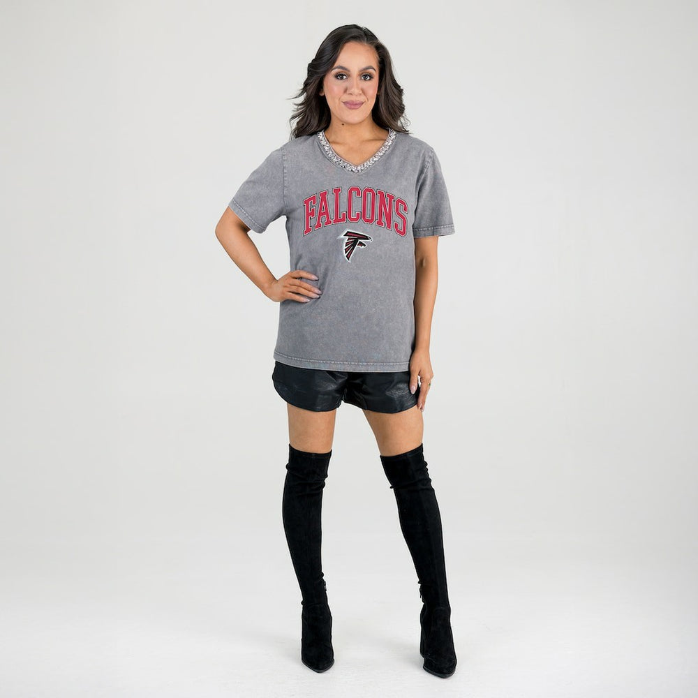 NFL Atlanta Falcons Gameday Couture Women's Relaxed Iconic Edge Rhinestone V-Neck T-Shirt