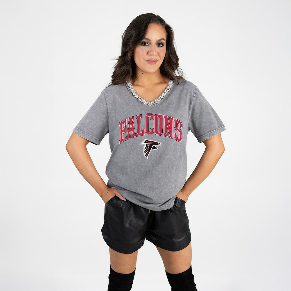 NFL Atlanta Falcons Gameday Couture Women's Relaxed Iconic Edge Rhinestone V-Neck T-Shirt