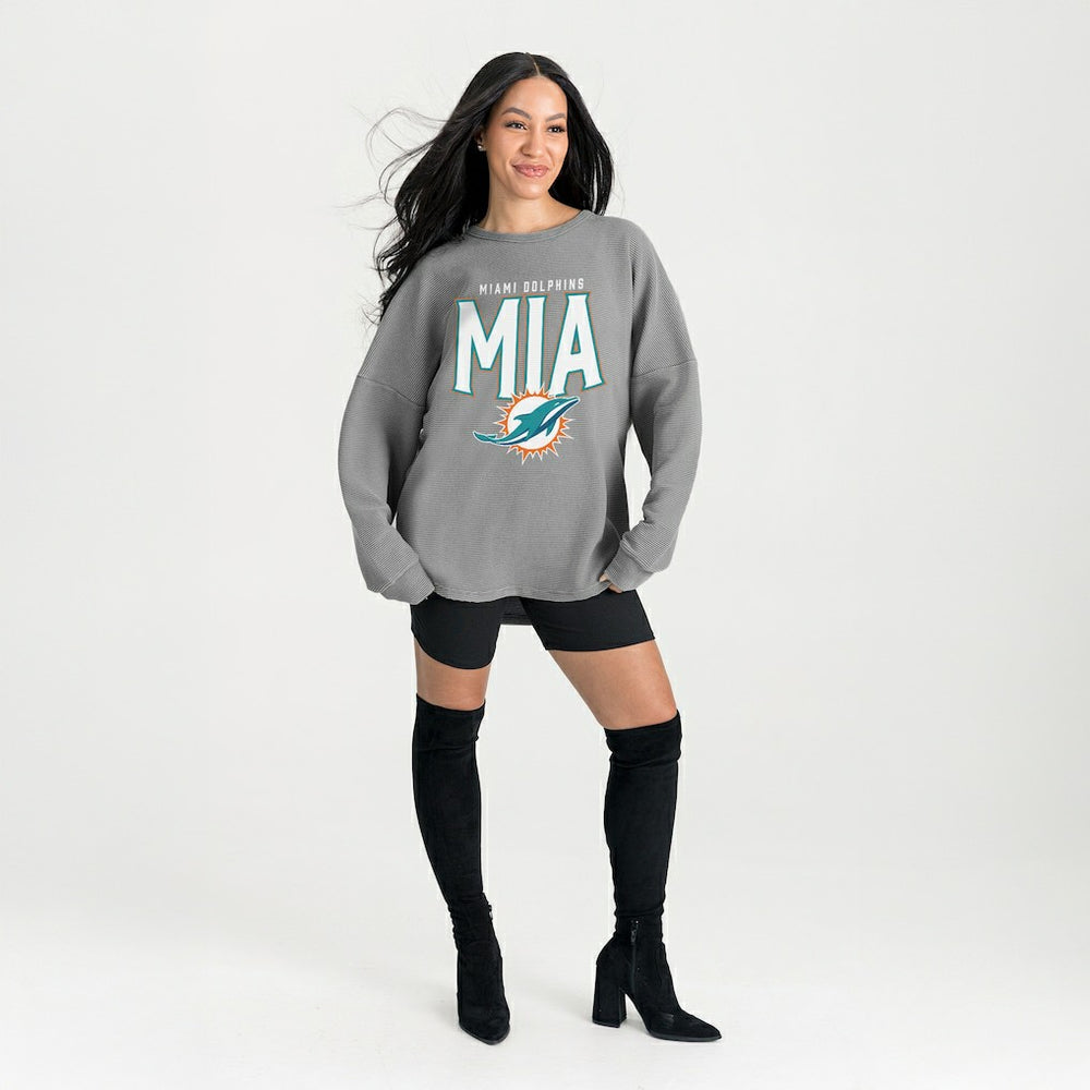 NFL Miami Dolphins Gameday Couture Women's Oversized Pure Motion Corded Sweatshirt