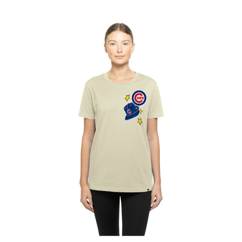 Chicago Cubs Women's Stars & Cap T-Shirt - Cream | New Era