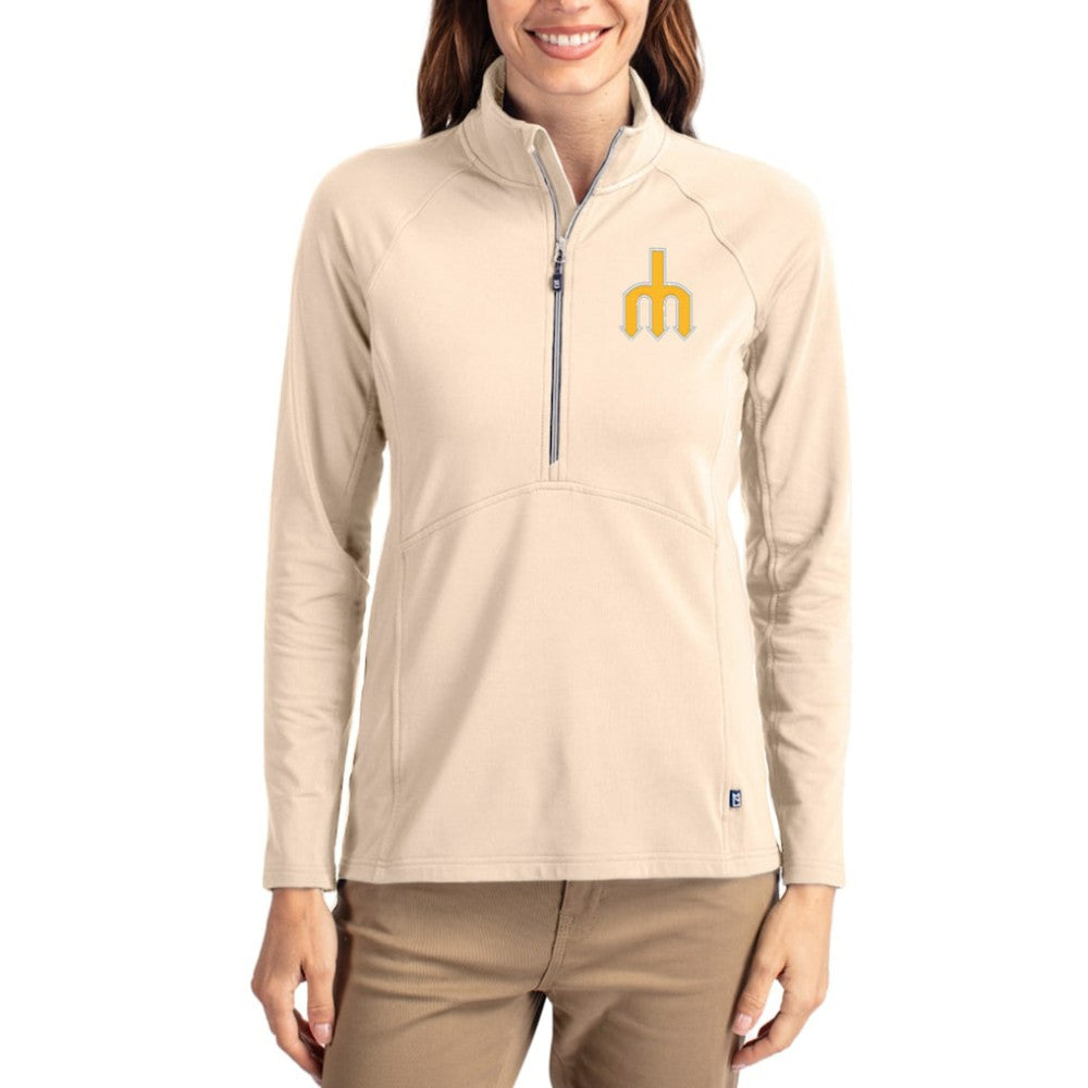 Seattle Mariners Cutter & Buck Women's Cooperstown Collection Adapt Eco Knit Stretch Half-Zip Pullover - Tan