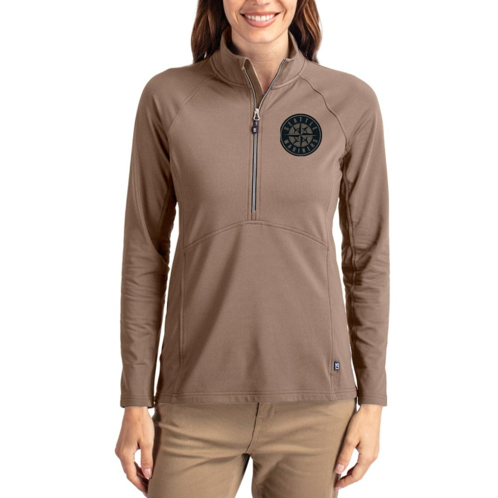 Seattle Mariners Cutter & Buck Women's Adapt Eco Knit Stretch Half-Zip Pullover - Brown