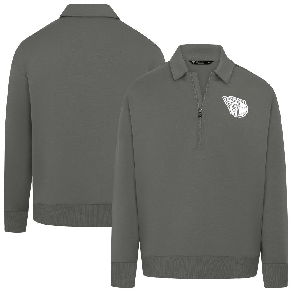 Cleveland Guardians Levelwear Women's Canmore Chenille Logo Quarter-Zip Top - Stone