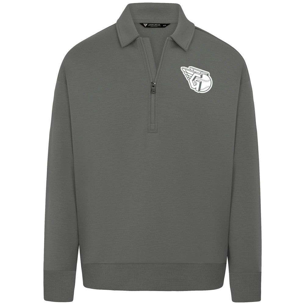 Cleveland Guardians Levelwear Women's Canmore Chenille Logo Quarter-Zip Top - Stone