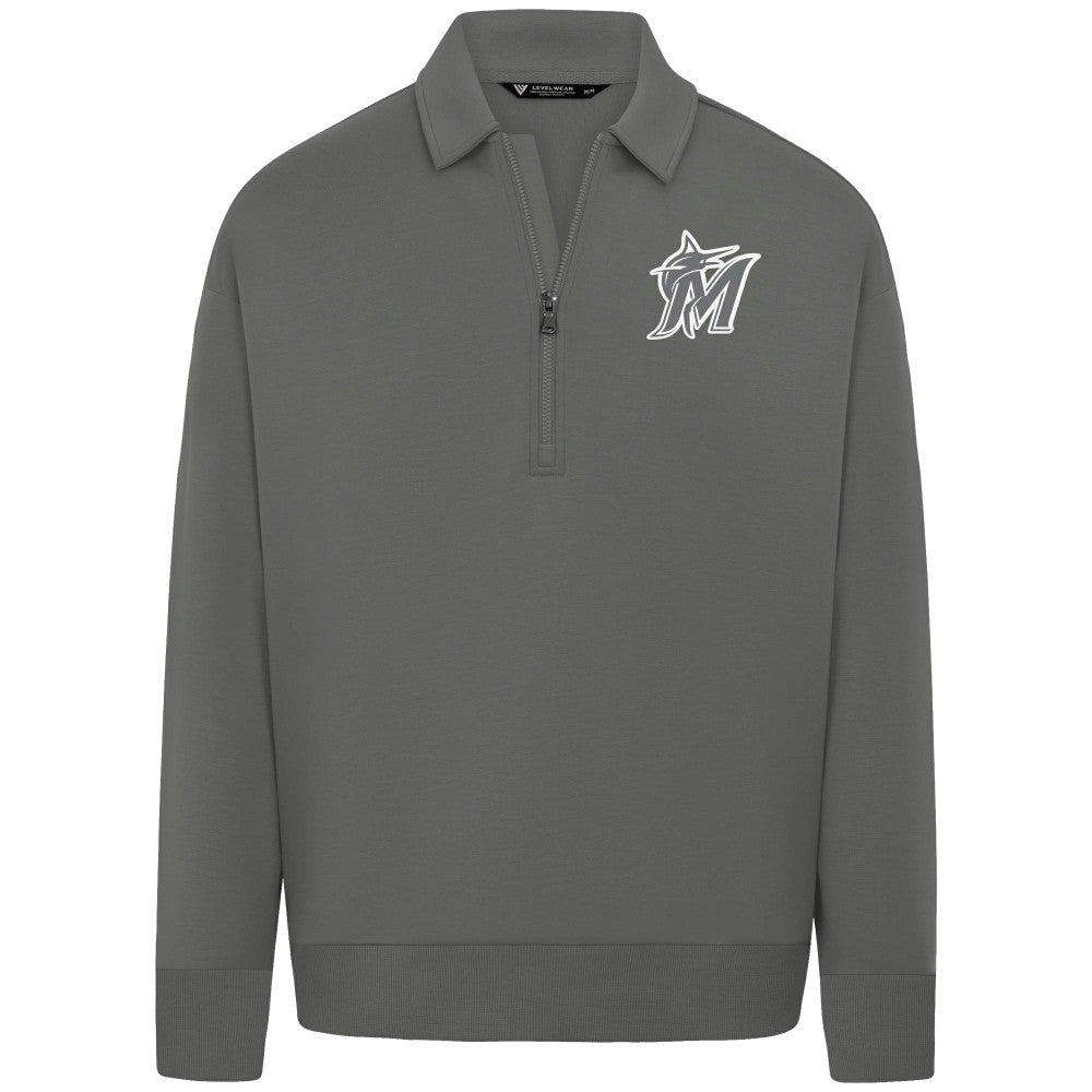 Miami Marlins Levelwear Women's Canmore Chenille Logo Quarter-Zip Top - Stone