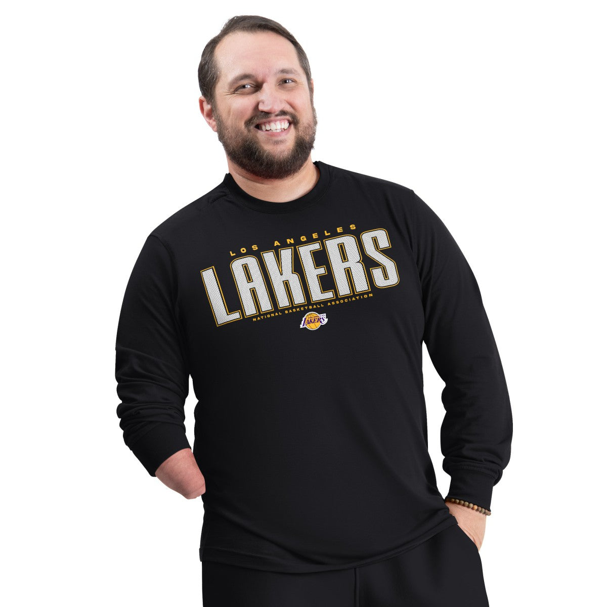 Los Angeles Lakers G-III Sports by Carl Banks Adaptive Printed Mesh Effect Long Sleeve T-Shirt - Black outlet