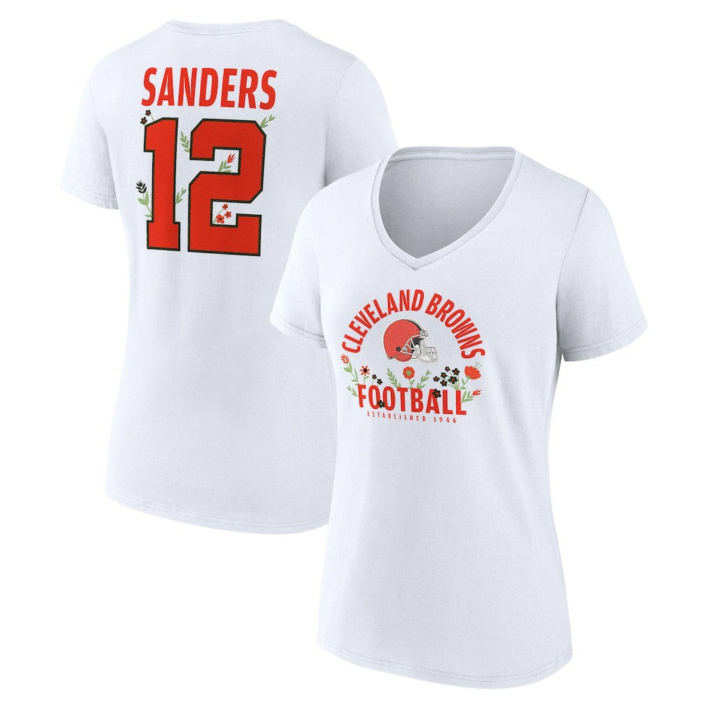 NFL Cleveland Browns Shedeur Sanders  Women's Floral Name & Number V-Neck T-Shirt