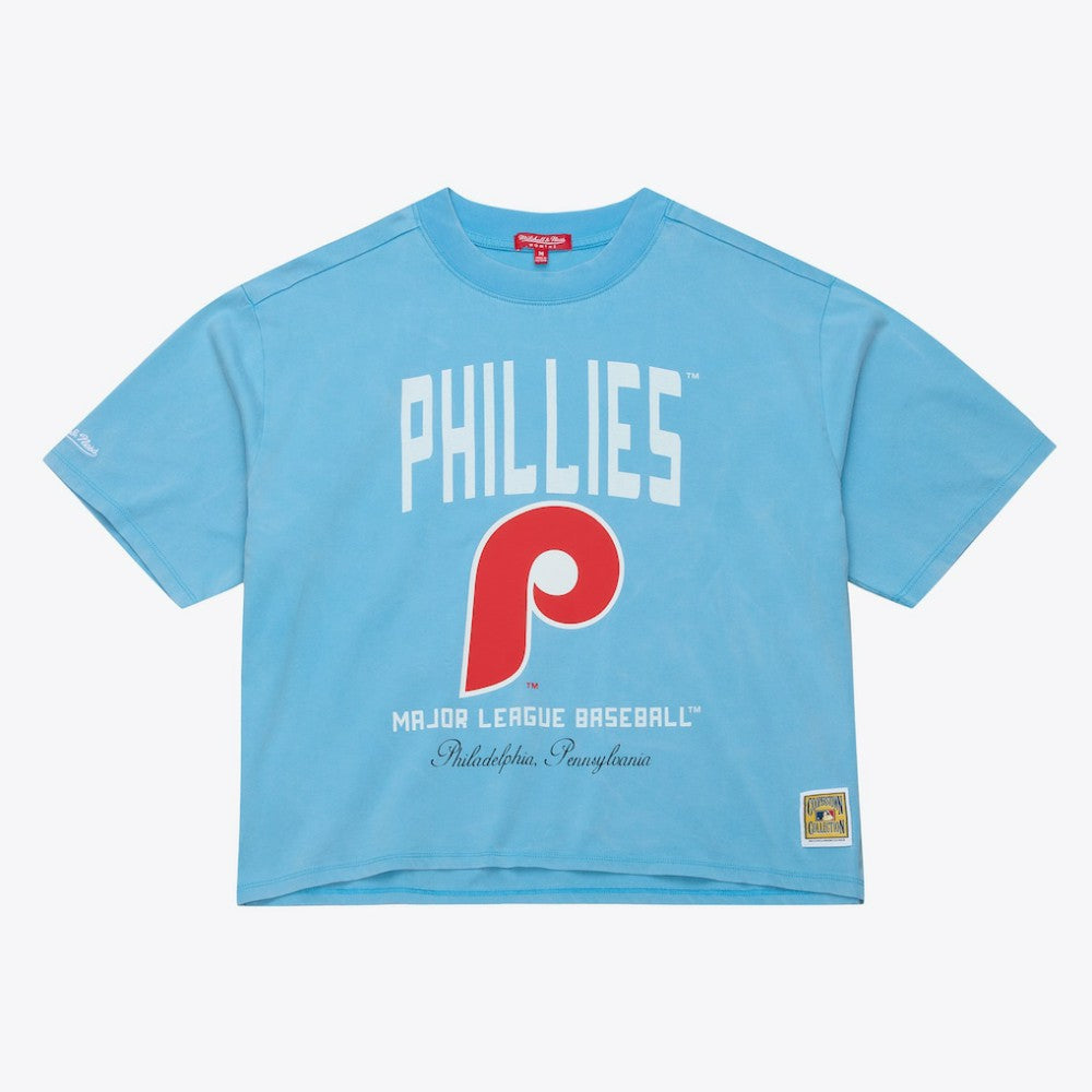 Philadelphia Phillies Women's Cooperstown Cropped Boxy T-Shirt - Light Blue | Mitchell & Ness