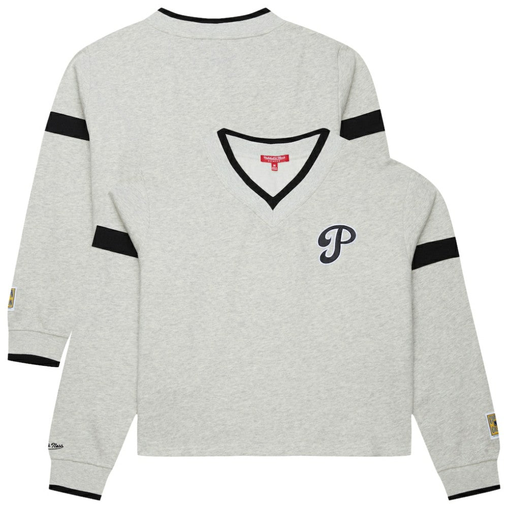 Philadelphia Phillies Women's Cooperstown Collection V-Neck Cropped Toggle Sweatshirt - Heather Gray | Mitchell & Ness