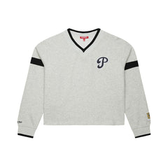 Philadelphia Phillies Women's Cooperstown Collection V-Neck Cropped Toggle Sweatshirt - Heather Gray | Mitchell & Ness