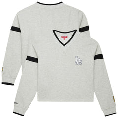 Los Angeles Dodgers Women's Cooperstown Collection V-Neck Cropped Toggle Sweatshirt - Heather Gray | Mitchell & Ness