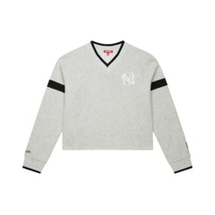 New York Yankees Women's Cooperstown Collection V-Neck Cropped Toggle Sweatshirt - Heather Gray | Mitchell & Ness