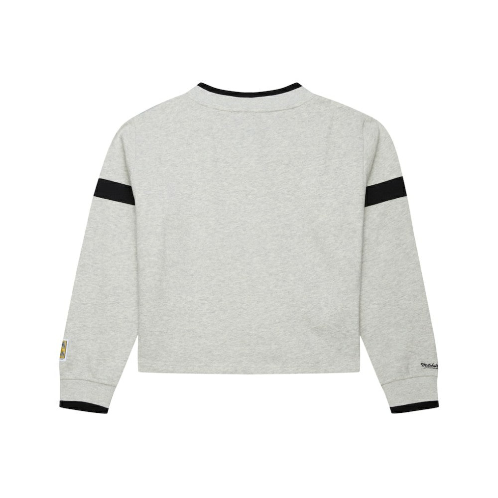 New York Yankees Women's Cooperstown Collection V-Neck Cropped Toggle Sweatshirt - Heather Gray | Mitchell & Ness