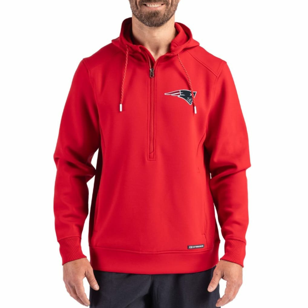 NFL New England Patriots Cutter & Buck Roam Eco Half-Zip Recycled Pullover Hoodie