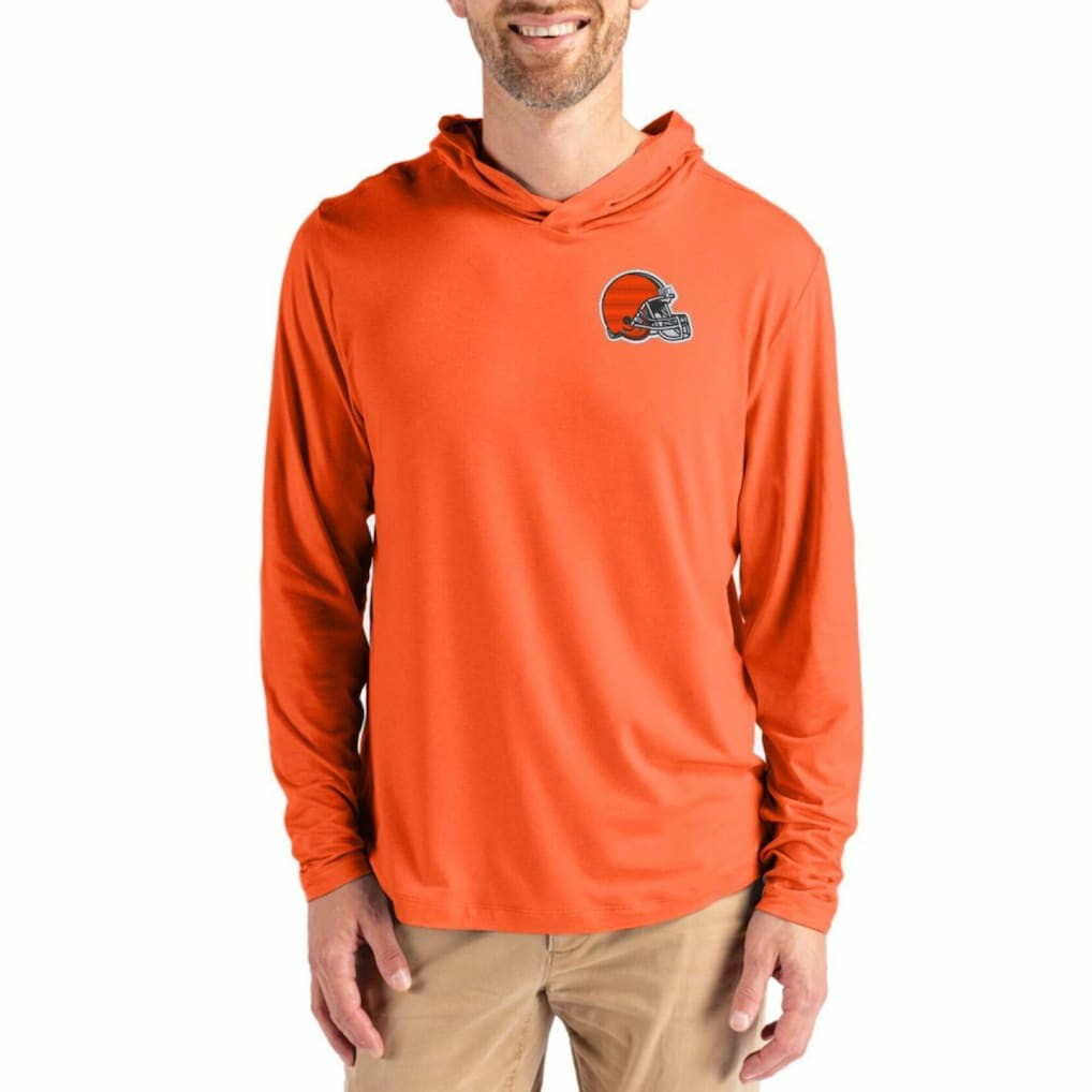 NFL Cleveland Browns Cutter & Buck Coastline Epic Comfort Recycled Long Sleeve Hoodie T-Shirt