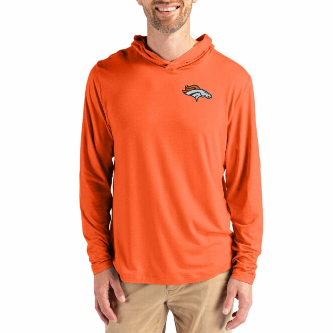 NFL Denver Broncos Cutter & Buck Coastline Epic Comfort Recycled Long Sleeve Hoodie T-Shirt