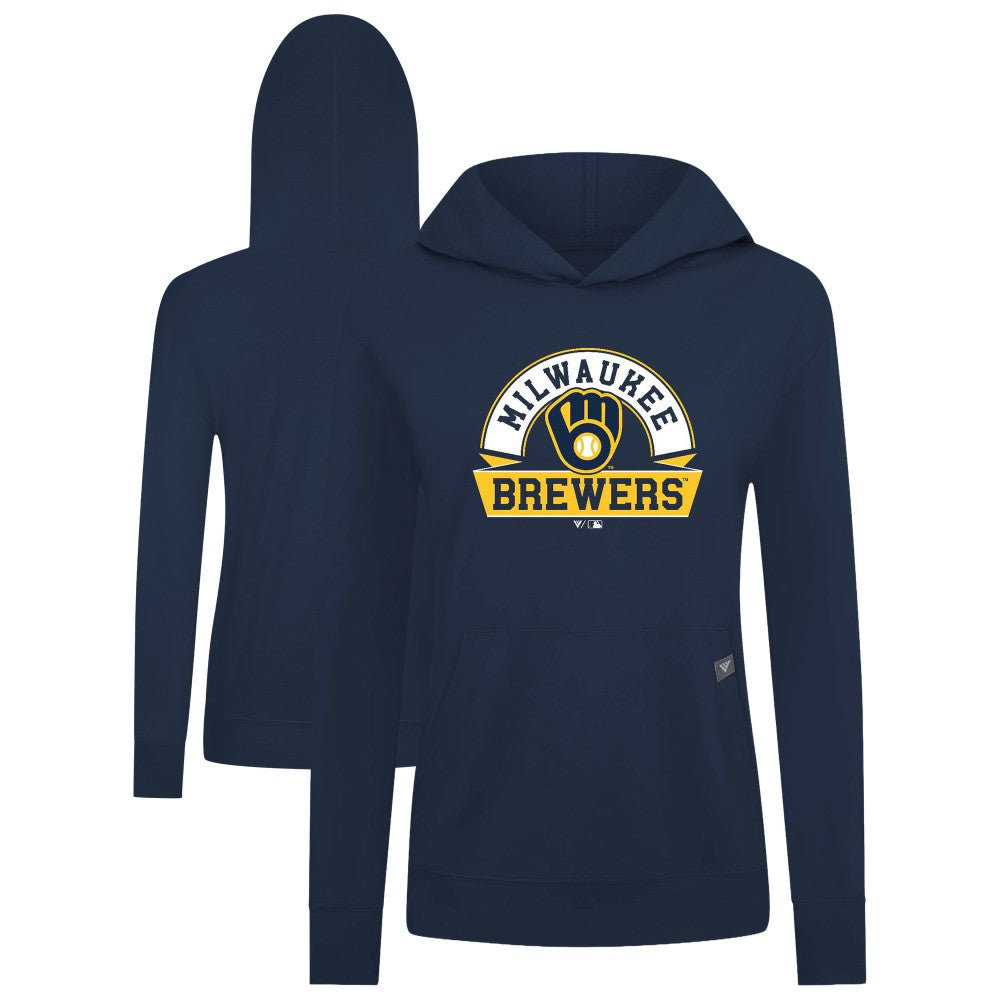 Milwaukee Brewers Levelwear Women's Relay Banner Arch Long Sleeve T-Shirt Hoodie - Navy