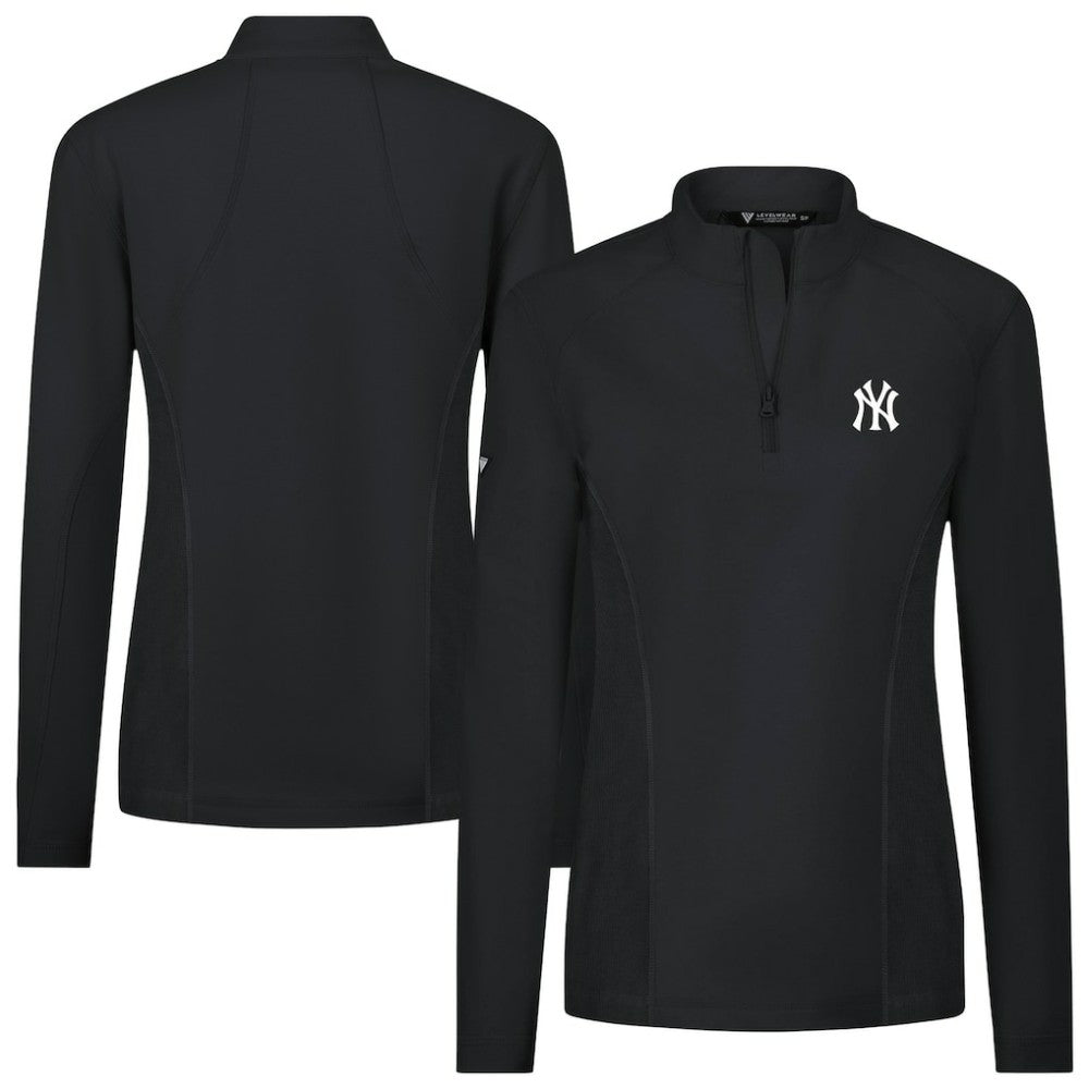 New York Yankees Levelwear Women's Upright Insignia 2.0 Quarter-Zip Tri-Blend Top - Black