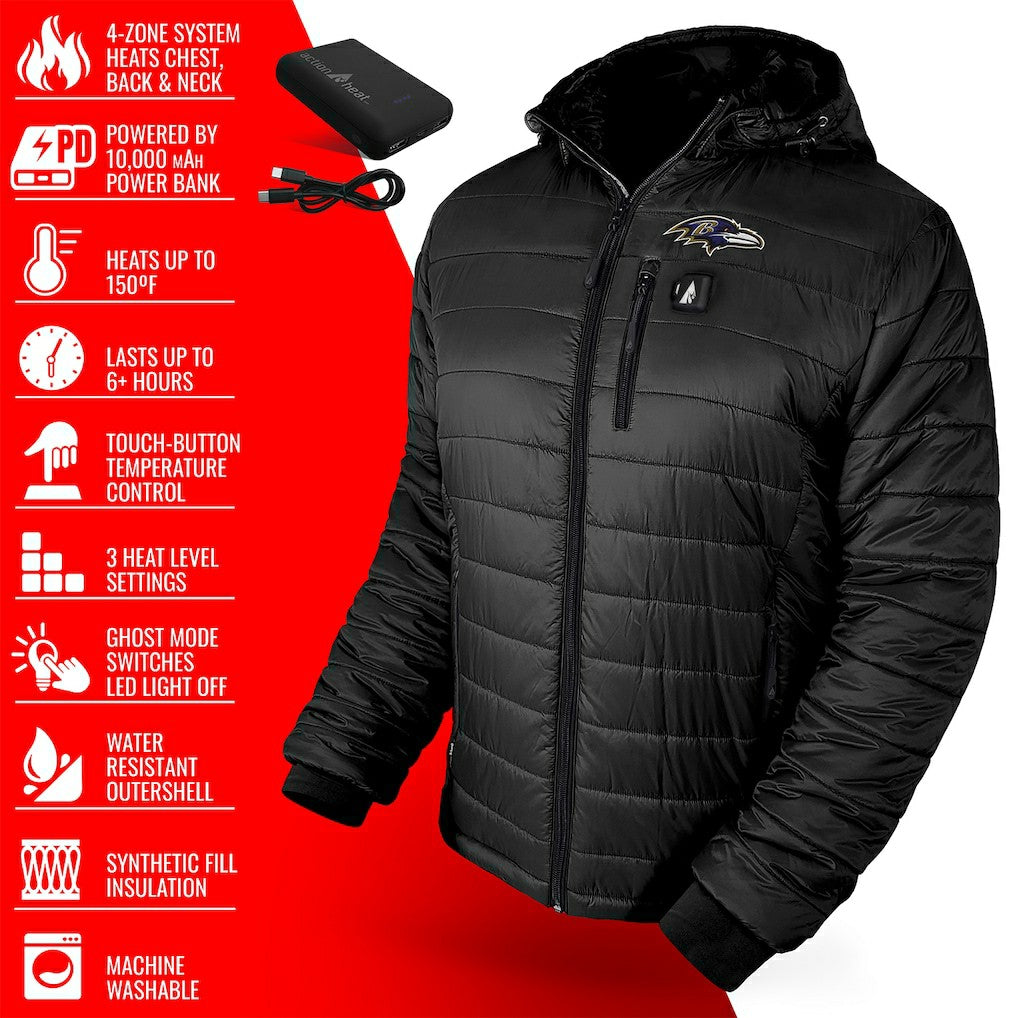 NFL Baltimore Ravens ActionHeat 5V Battery Heated Full-Zip Hoodie Puffer Jacket