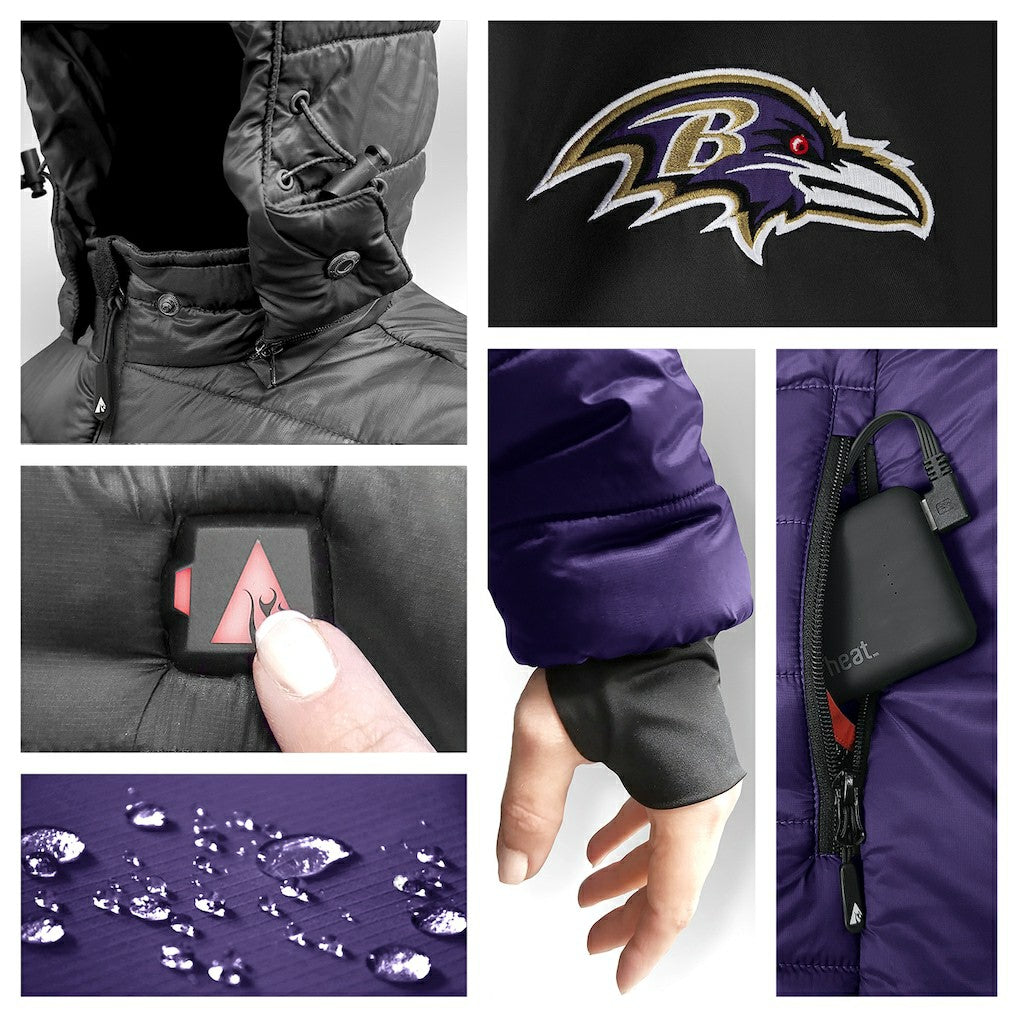 NFL Baltimore Ravens ActionHeat 5V Battery Heated Full-Zip Hoodie Puffer Jacket