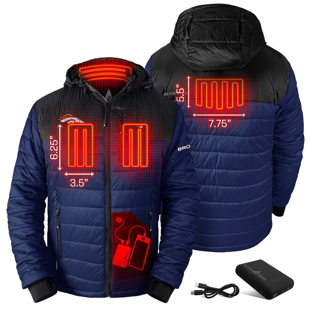 NFL Denver Broncos ActionHeat 5V Battery Heated Colorblock Full-Zip Puffer Jacket