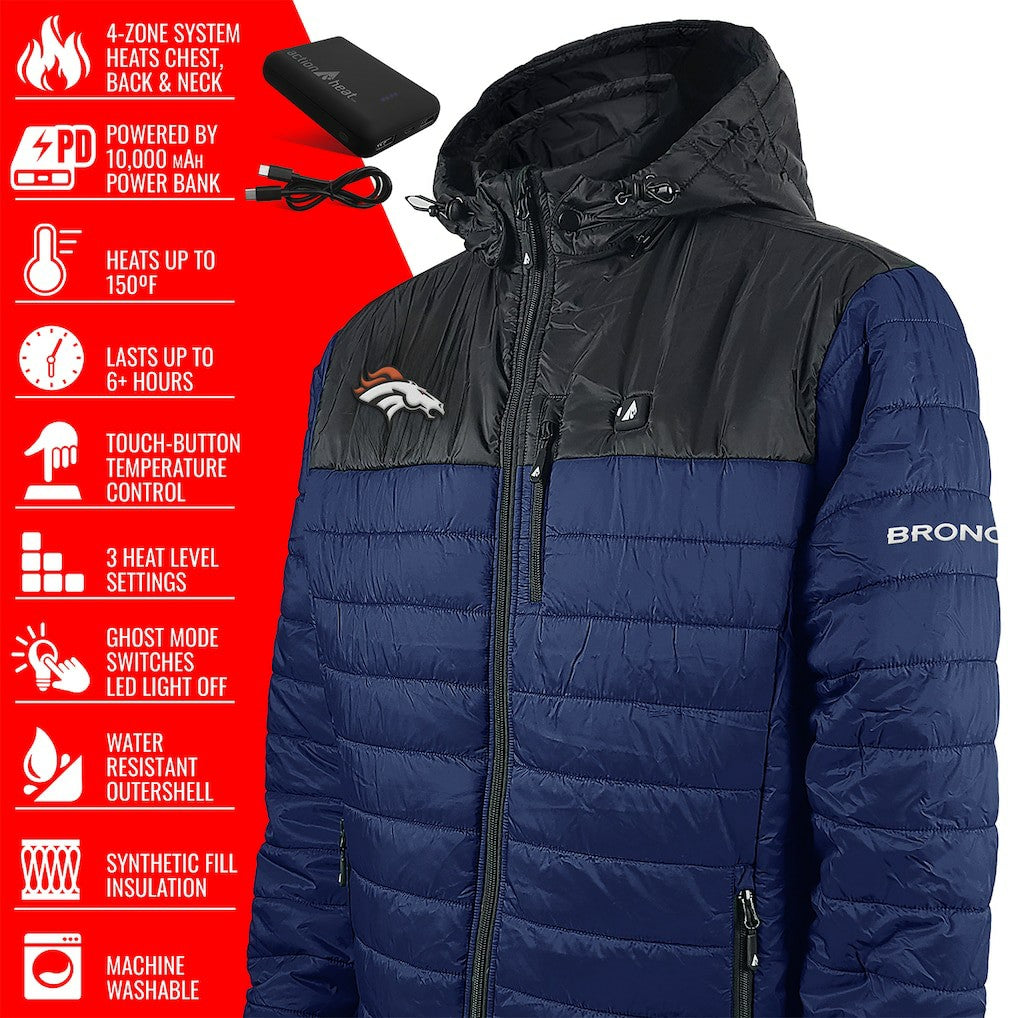 NFL Denver Broncos ActionHeat 5V Battery Heated Colorblock Full-Zip Puffer Jacket