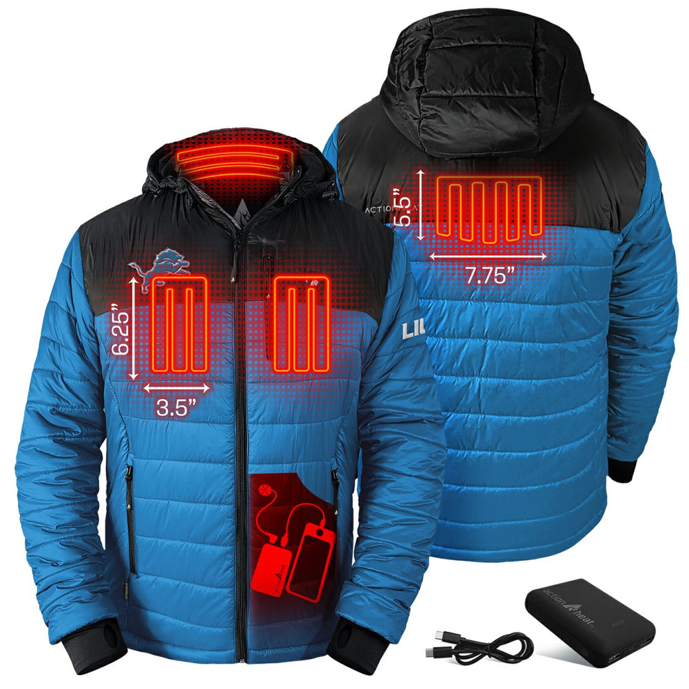 NFL Detroit Lions ActionHeat 5V Battery Heated Colorblock Full-Zip Puffer Jacket