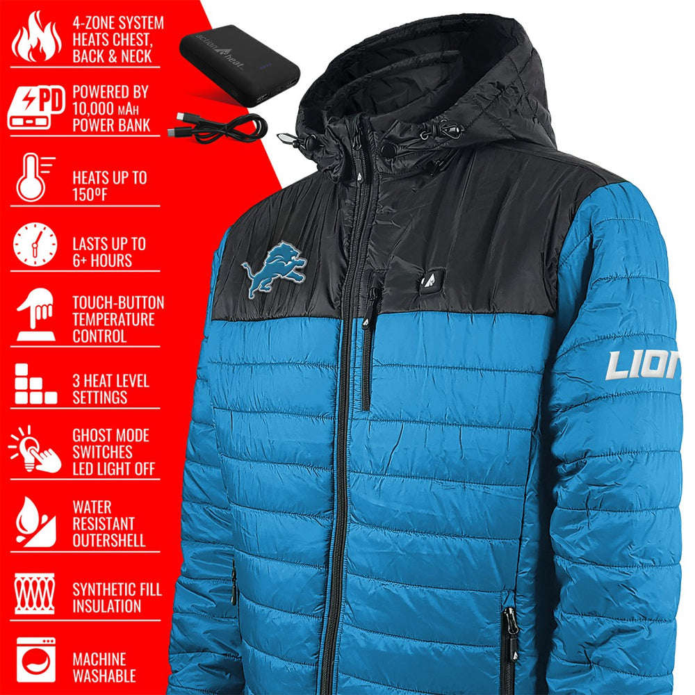 NFL Detroit Lions ActionHeat 5V Battery Heated Colorblock Full-Zip Puffer Jacket