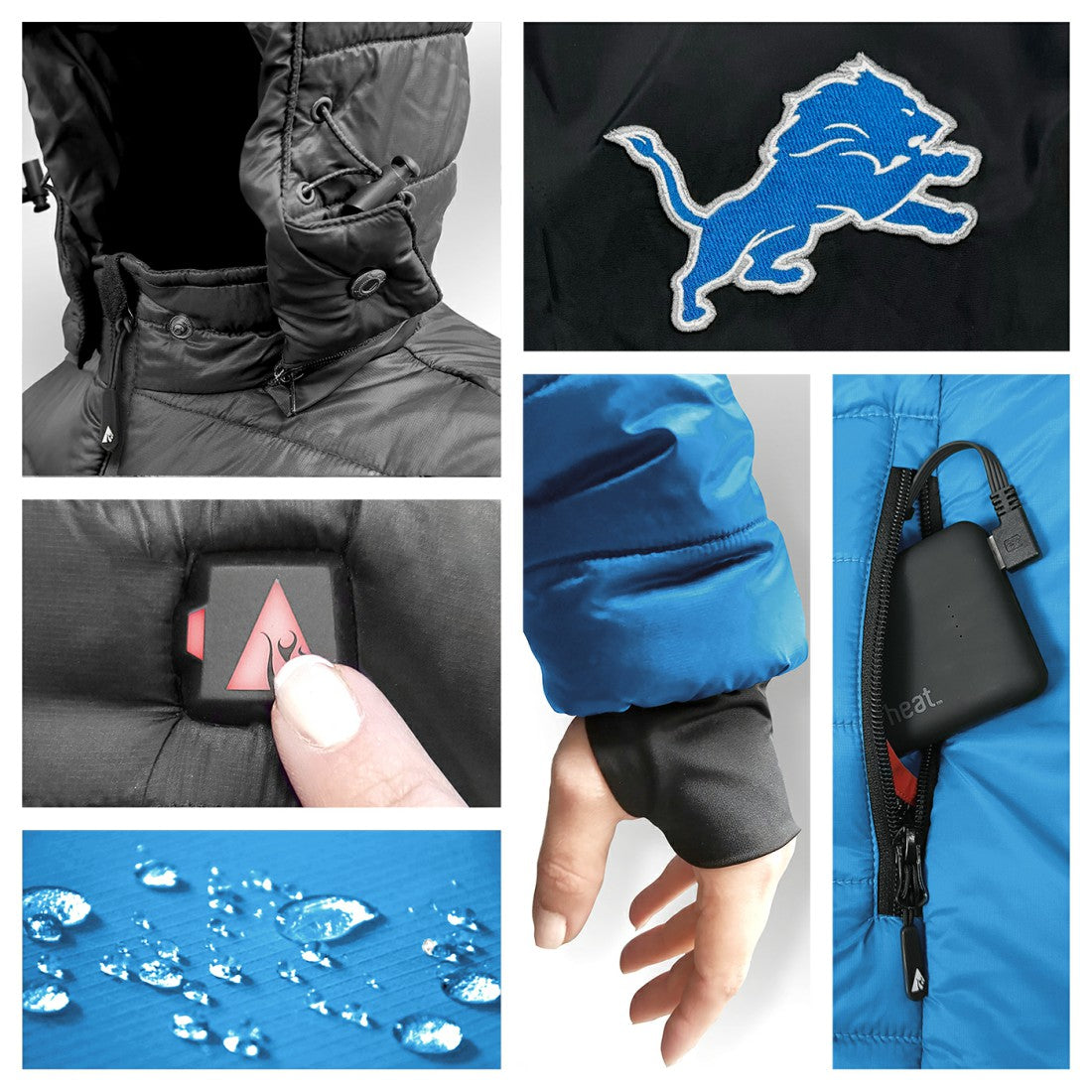 NFL Detroit Lions ActionHeat 5V Battery Heated Colorblock Full-Zip Puffer Jacket