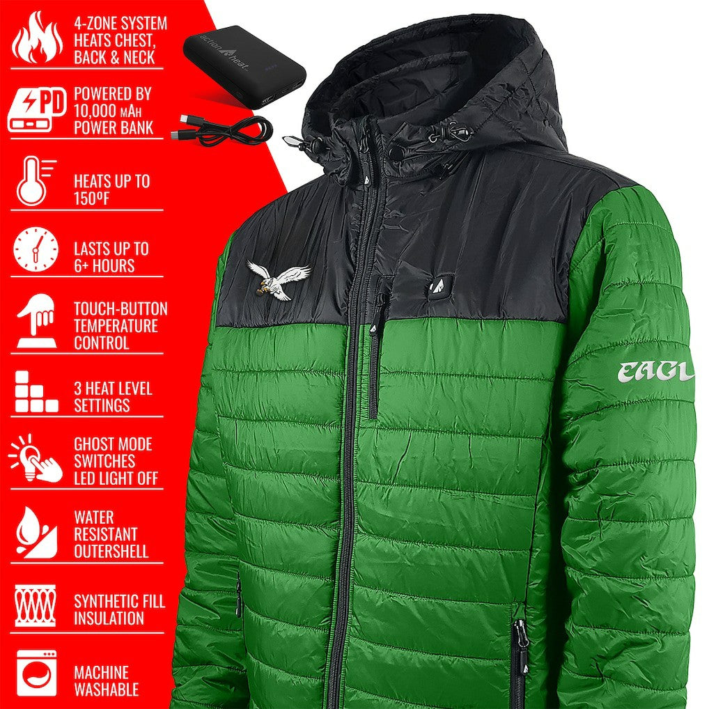 NFL Philadelphia Eagles ActionHeat 5V Battery Heated Colorblock Full-Zip Puffer Jacket