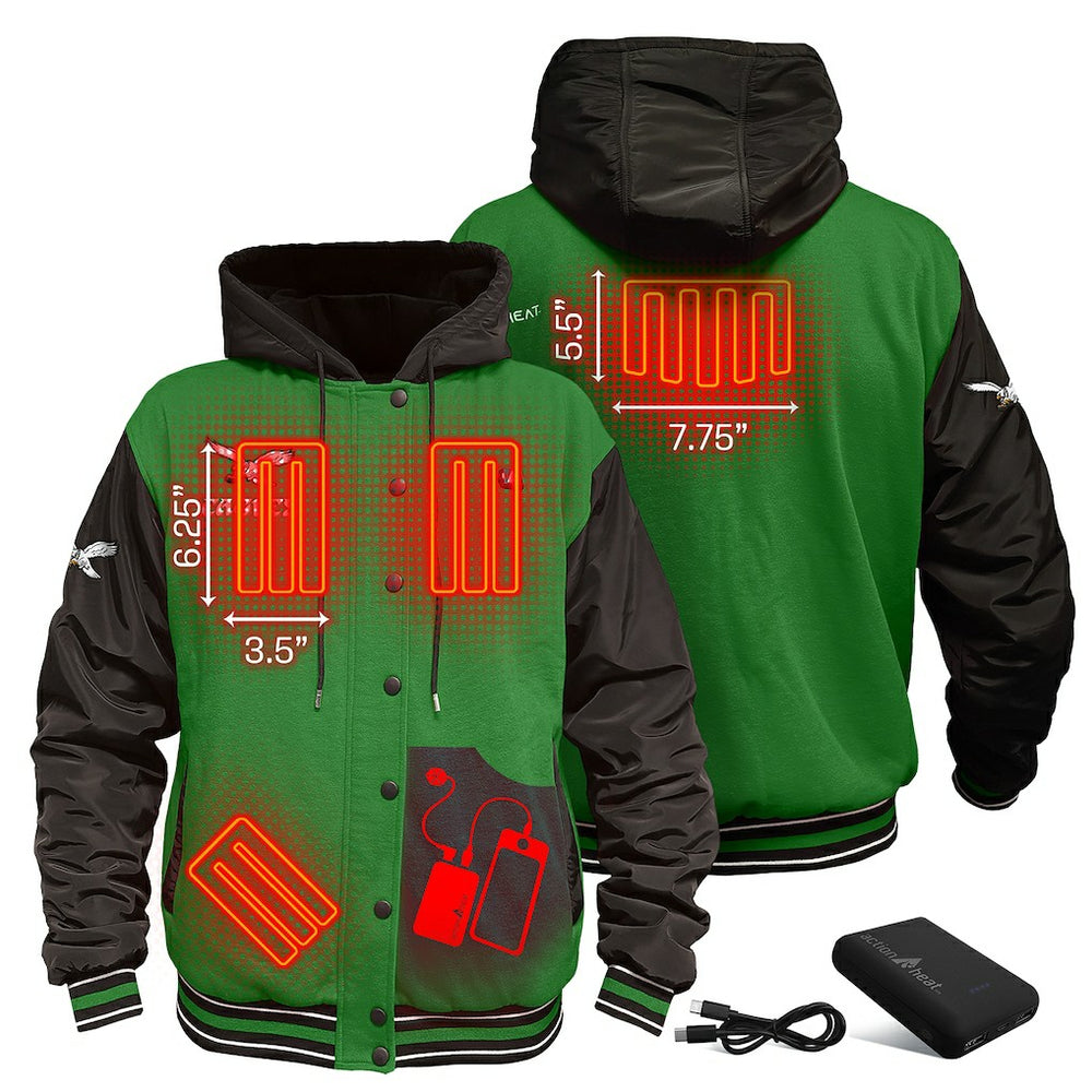 NFL Philadelphia Eagles ActionHeat 5V Battery Heated Full-Snap Varsity Jacket