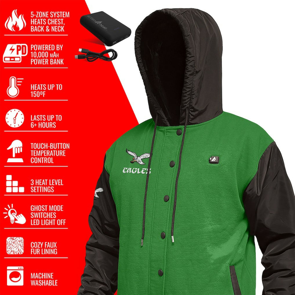 NFL Philadelphia Eagles ActionHeat 5V Battery Heated Full-Snap Varsity Jacket