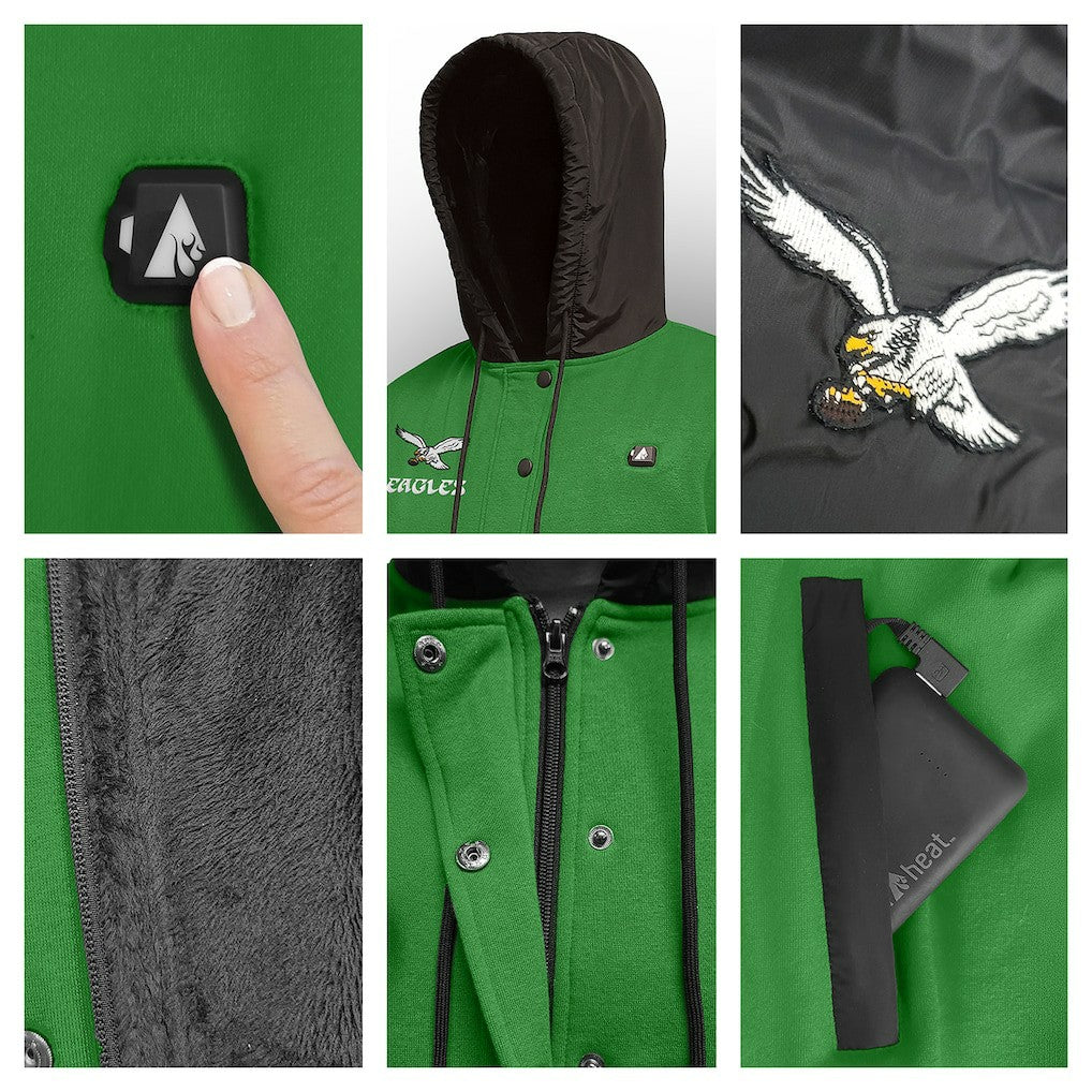 NFL Philadelphia Eagles ActionHeat 5V Battery Heated Full-Snap Varsity Jacket