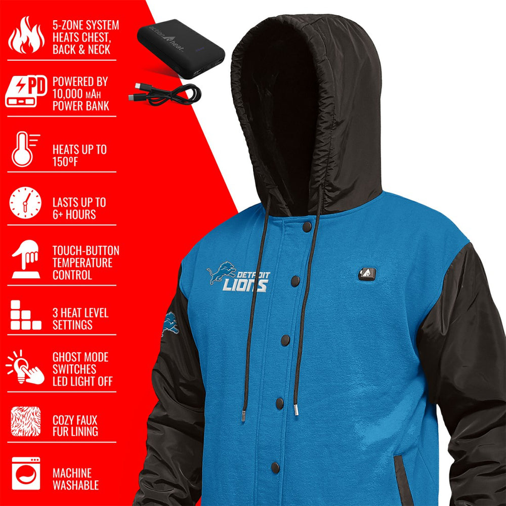 NFL Detroit Lions ActionHeat 5V Battery Heated Full-Snap Varsity Jacket